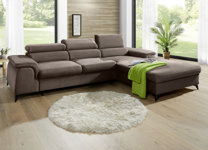 Polsterecken - Polsterecke mit Bettfunktion und verstellbaren Kopfstützen, in Farbe CREME, in Ausführung Mit Longchair und 3 Kopfstützen Ansicht 25