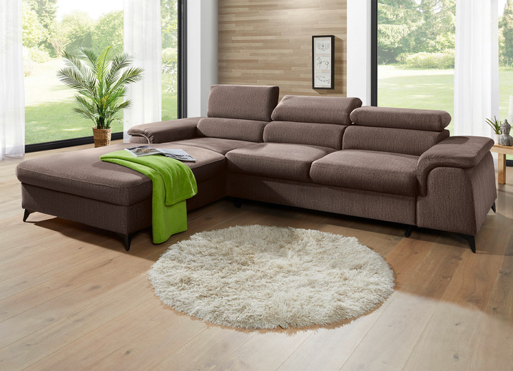 Polsterecken - Polsterecke mit Bettfunktion und verstellbaren Kopfstützen, in Farbe CREME, in Ausführung Mit Longchair und 3 Kopfstützen Ansicht 34