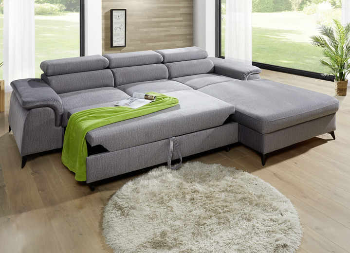 Polsterecken - Polsterecke mit Bettfunktion und verstellbaren Kopfstützen, in Farbe CREME, in Ausführung Mit Longchair und 3 Kopfstützen Ansicht 5