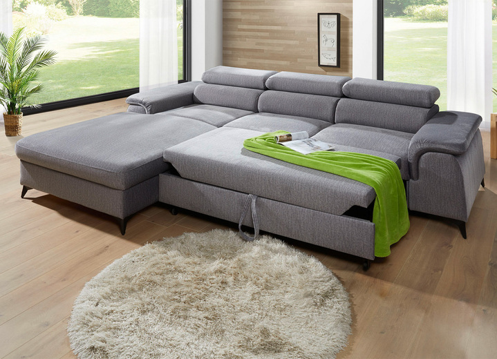 Polsterecken - Polsterecke mit Bettfunktion und verstellbaren Kopfstützen, in Farbe CREME, in Ausführung Mit Longchair und 3 Kopfstützen Ansicht 29