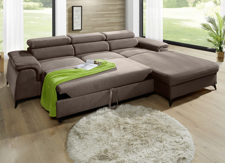 Polsterecken - Polsterecke mit Bettfunktion und verstellbaren Kopfstützen, in Farbe CREME, in Ausführung Mit Longchair und 3 Kopfstützen Ansicht 26