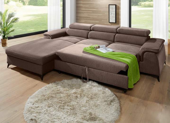 Polsterecken - Polsterecke mit Bettfunktion und verstellbaren Kopfstützen, in Farbe CREME, in Ausführung Mit Longchair und 3 Kopfstützen Ansicht 35