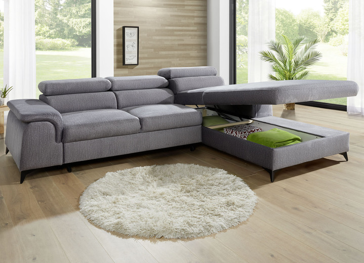 Polsterecken - Polsterecke mit Bettfunktion und verstellbaren Kopfstützen, in Farbe CREME, in Ausführung Mit Longchair und 3 Kopfstützen Ansicht 6