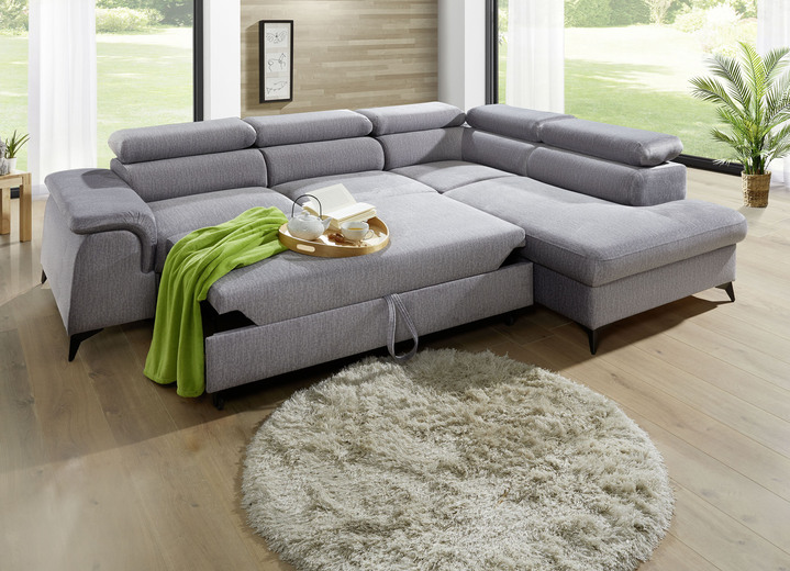 Polsterecken - Polsterecke mit Bettfunktion und verstellbaren Kopfstützen, in Farbe CREME, in Ausführung Mit Longchair und 3 Kopfstützen Ansicht 8