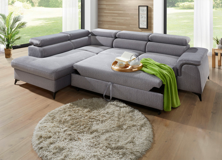 Polsterecken - Polsterecke mit Bettfunktion und verstellbaren Kopfstützen, in Farbe CREME, in Ausführung Mit Longchair und 3 Kopfstützen Ansicht 17