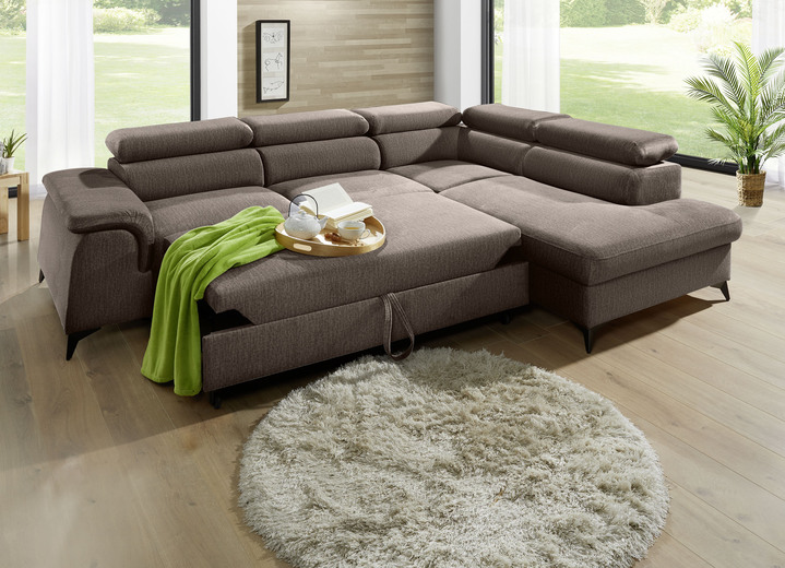 Polsterecken - Polsterecke mit Bettfunktion und verstellbaren Kopfstützen, in Farbe CREME, in Ausführung Mit Longchair und 3 Kopfstützen Ansicht 14