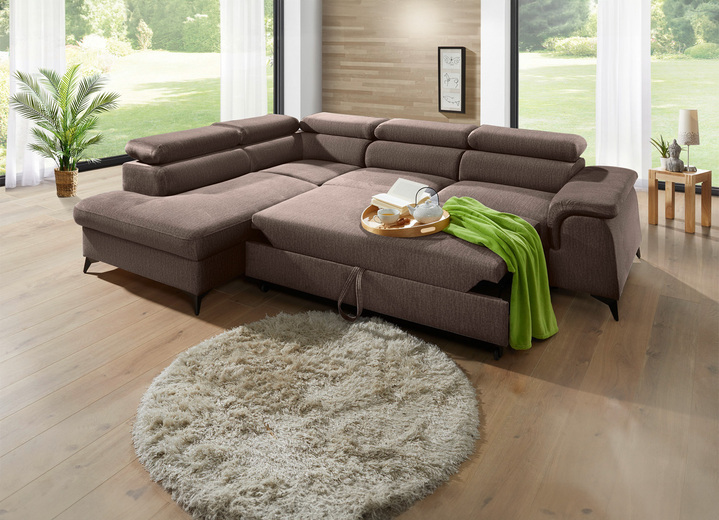 Polsterecken - Polsterecke mit Bettfunktion und verstellbaren Kopfstützen, in Farbe CREME, in Ausführung Mit Longchair und 3 Kopfstützen Ansicht 23