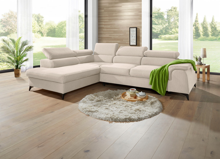 Polsterecken - Polsterecke mit Bettfunktion und verstellbaren Kopfstützen, in Farbe CREME, in Ausführung Mit Longchair und 3 Kopfstützen Ansicht 19
