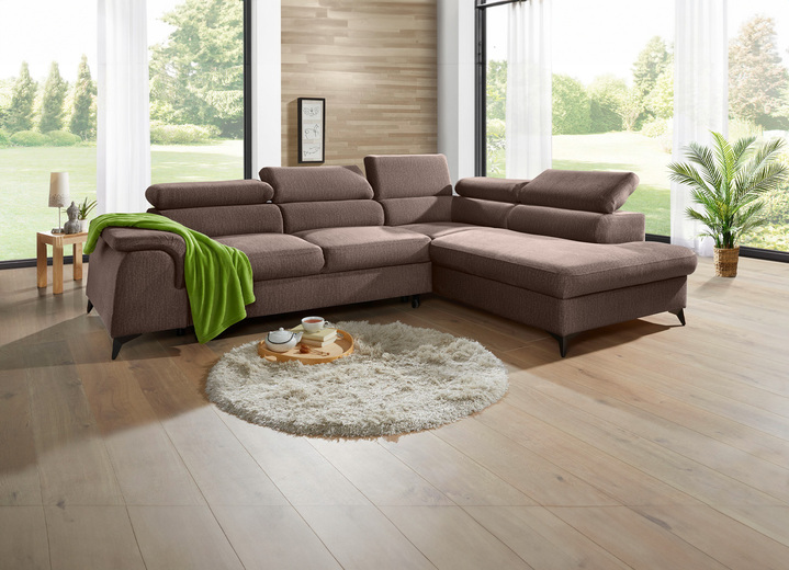 Polsterecken - Polsterecke mit Bettfunktion und verstellbaren Kopfstützen, in Farbe CREME, in Ausführung Mit Longchair und 3 Kopfstützen Ansicht 13