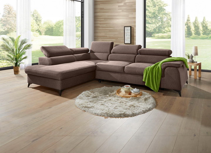 Polsterecken - Polsterecke mit Bettfunktion und verstellbaren Kopfstützen, in Farbe CREME, in Ausführung Mit Longchair und 3 Kopfstützen Ansicht 22