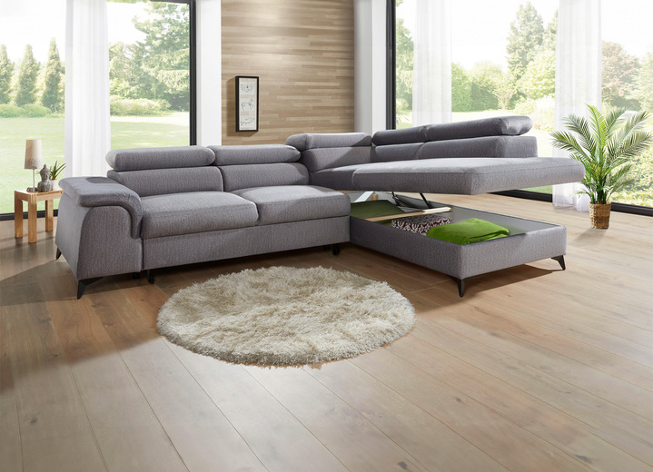 Polsterecken - Polsterecke mit Bettfunktion und verstellbaren Kopfstützen, in Farbe CREME, in Ausführung Mit Longchair und 3 Kopfstützen Ansicht 9