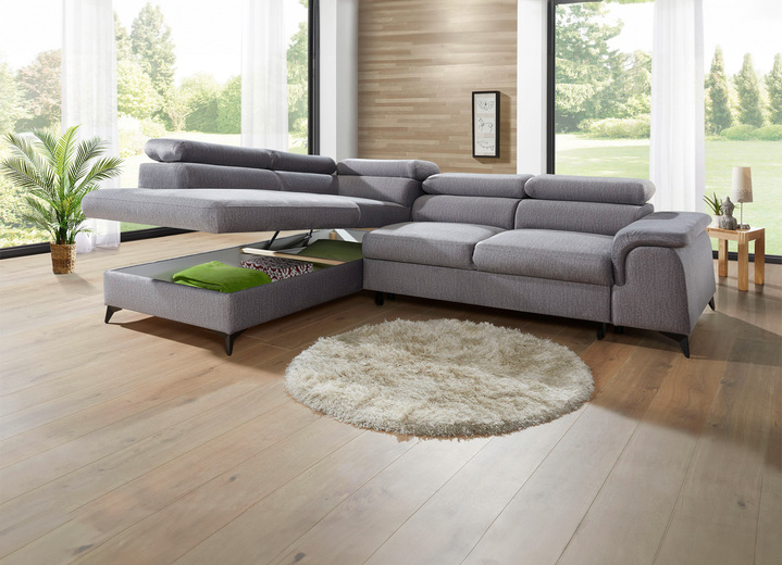 Polsterecken - Polsterecke mit Bettfunktion und verstellbaren Kopfstützen, in Farbe CREME, in Ausführung Mit Longchair und 3 Kopfstützen Ansicht 18