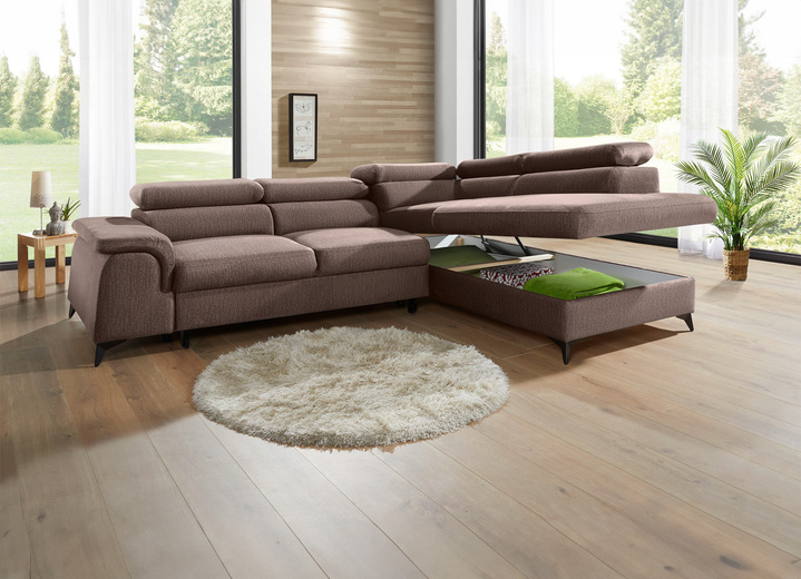 Polsterecken - Polsterecke mit Bettfunktion und verstellbaren Kopfstützen, in Farbe CREME, in Ausführung Mit Longchair und 3 Kopfstützen Ansicht 15