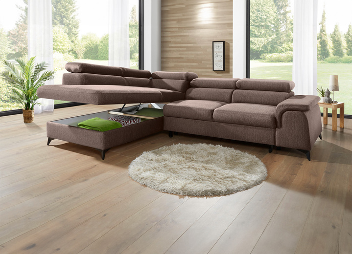 Polsterecken - Polsterecke mit Bettfunktion und verstellbaren Kopfstützen, in Farbe CREME, in Ausführung Mit Longchair und 3 Kopfstützen Ansicht 24