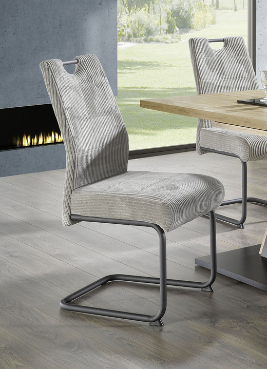 Stühle & Sitzbänke - Stühle, 4er-Set, mit Cordbezug, in Farbe ANTHRAZIT Ansicht 2