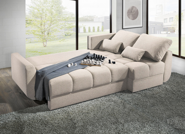 Polsterecken - Frei im Raum aufstellbare Polsterecke mit Bettfunktion, in Farbe CREME Ansicht 2