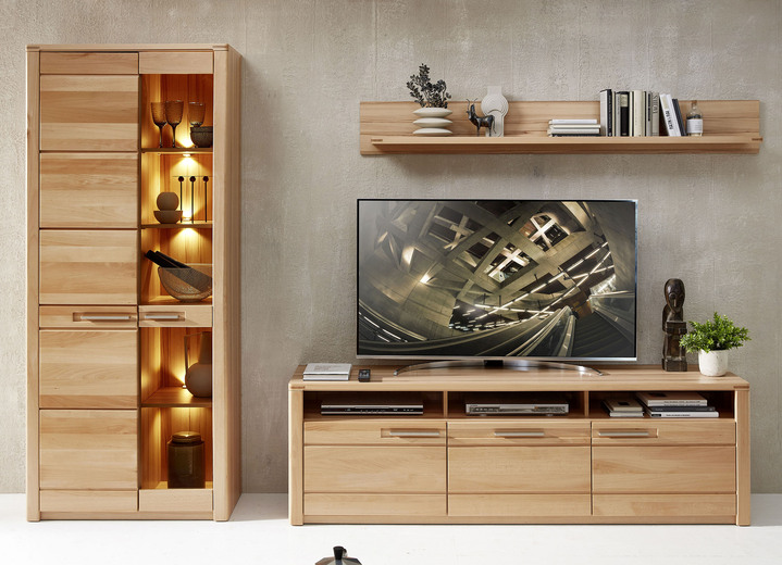 Wohnwände - Wohnwand mit LED-Beleuchtung und Softclose, in Farbe KERNBUCHE Ansicht 2