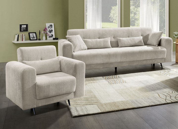 Polstergruppen - Moderne Polstermöbel mit trendigem Cord-Bezug, in Farbe CREME, in Ausführung Polstergruppe, 2-teilig, 1 Dreisitzer und 1 Zweisitzer Ansicht 26