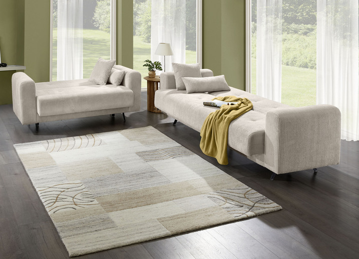 Polstergruppen - Moderne Polstermöbel mit trendigem Cord-Bezug, in Farbe CREME, in Ausführung Polstergruppe, 2-teilig, 1 Dreisitzer und 1 Zweisitzer Ansicht 2
