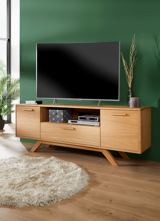 TV- & Hifi-Möbel - TV-Longboard mit massiven Holzbeinen und Holzgriffen, in Farbe EICHE Ansicht 2