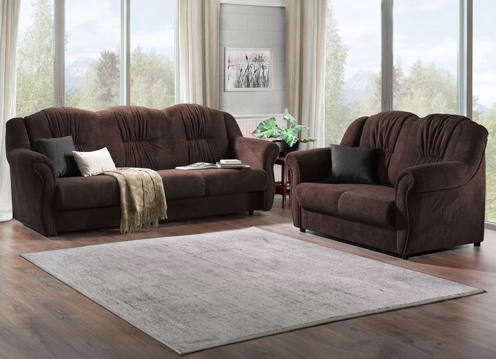 Polstergruppen - Frei im Raum aufstellbare Polstermöbel mit Federkern, in Farbe BORDEAUX, in Ausführung Polstergruppe, 2-teilig, mit Bettfunktion (1 Dreisitzer und 1 Sessel) Ansicht 7