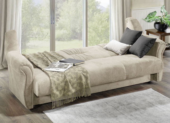 Polstergruppen - Frei im Raum aufstellbare Polstermöbel mit Federkern, in Farbe BORDEAUX, in Ausführung Polstergruppe, 2-teilig, mit Bettfunktion (1 Dreisitzer und 1 Sessel) Ansicht 6