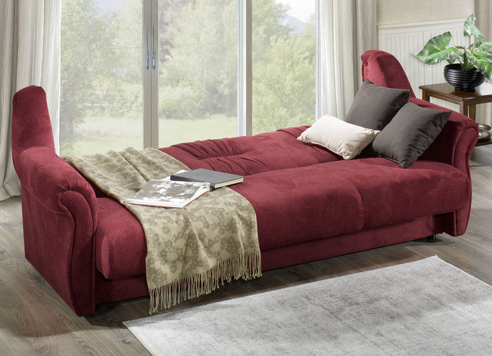 Polstergruppen - Frei im Raum aufstellbare Polstermöbel mit Federkern, in Farbe BORDEAUX, in Ausführung Polstergruppe, 2-teilig, mit Bettfunktion (1 Dreisitzer und 1 Sessel) Ansicht 3