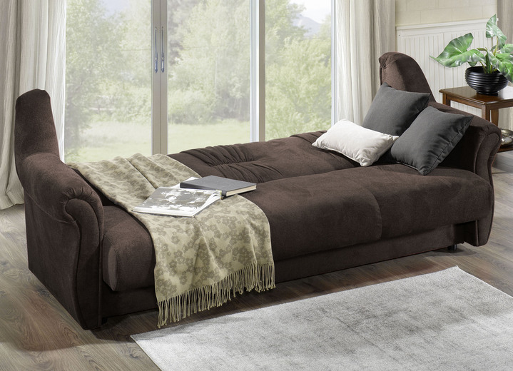 Polstergruppen - Frei im Raum aufstellbare Polstermöbel mit Federkern, in Farbe BORDEAUX, in Ausführung Polstergruppe, 2-teilig, mit Bettfunktion (1 Dreisitzer und 1 Sessel) Ansicht 9