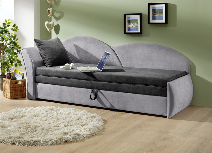 Schlafsofas - Schlafsofa mit Bettkasten und 1 Dekokissen, in Farbe GRÜN-MINT, in Ausführung Armlehne links Ansicht 3