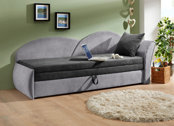 Schlafsofas - Schlafsofa mit Bettkasten und 1 Dekokissen, in Farbe GRÜN-MINT, in Ausführung Armlehne links Ansicht 9