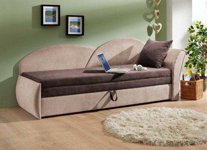 Schlafsofas - Schlafsofa mit Bettkasten und 1 Dekokissen, in Farbe GRÜN-MINT, in Ausführung Armlehne links Ansicht 15