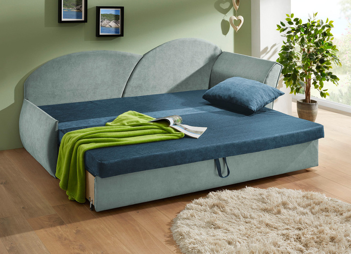 Schlafsofas - Schlafsofa mit Bettkasten und 1 Dekokissen, in Farbe GRÜN-MINT, in Ausführung Armlehne links Ansicht 12