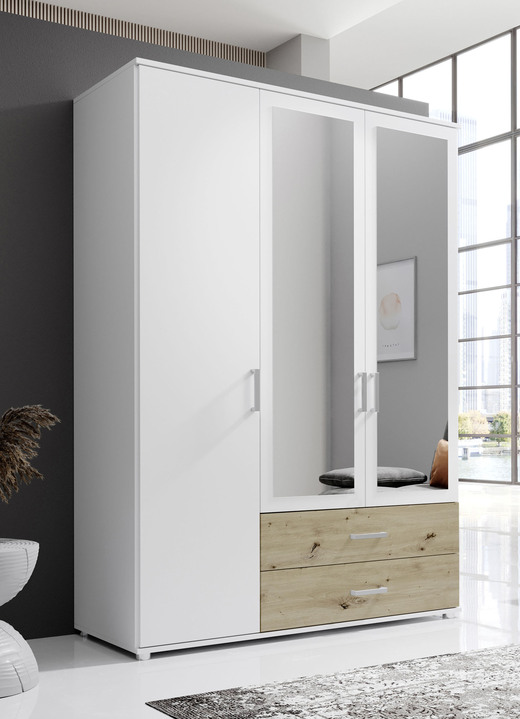 - Moderne Kleiderschränke mit viel Platz für Kleidung und Accessoires, in Farbe WEISS-ARTISAN EICHE, in Ausführung 3-türig Ansicht 1
