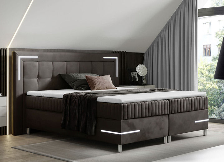 Boxspringbetten - Boxspringbett mit LED-Beleuchtung und Topper, in Farbe SILBER Ansicht 4