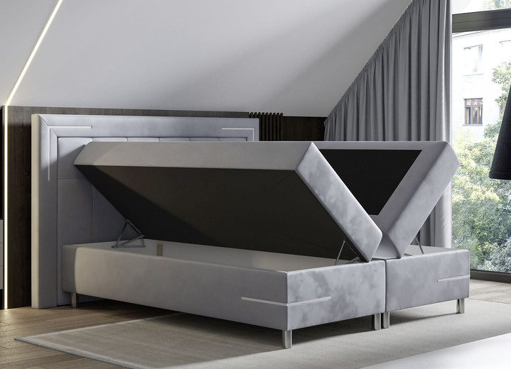 Boxspringbetten - Boxspringbett mit LED-Beleuchtung und Topper, in Farbe SILBER Ansicht 2