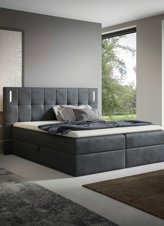Boxspringbett mit LED-Beleuchtung und Topper