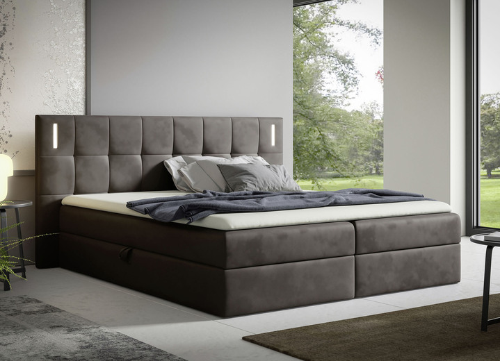 Boxspringbetten - Boxspringbett mit LED-Beleuchtung und Topper, in Farbe CREME Ansicht 5