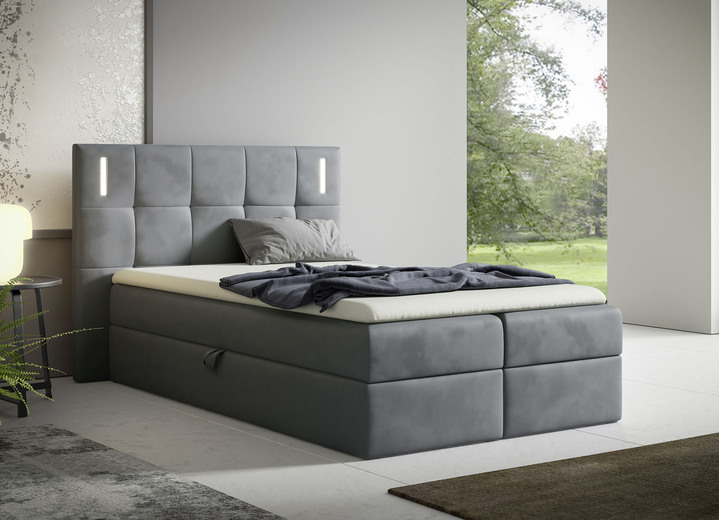 Boxspringbetten - Boxspringbett mit LED-Beleuchtung und Topper, in Farbe CREME Ansicht 6