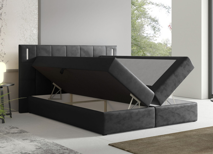 Boxspringbetten - Boxspringbett mit LED-Beleuchtung und Topper, in Farbe CREME Ansicht 4