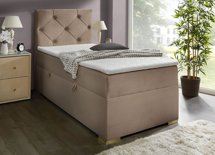 Boxspringbetten - Boxspringbett mit Bonnell-Federkern-Matratze und Topper, in Farbe BEIGE Ansicht 1