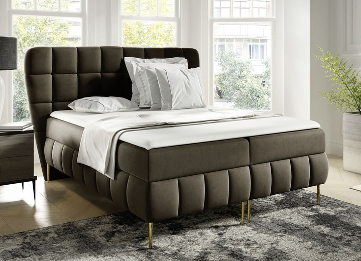 Boxspringbetten - Boxspringbett mit Bonnell-Federkern-Matratzen und Kaltschaumtopper, in Farbe BRAUN Ansicht 1