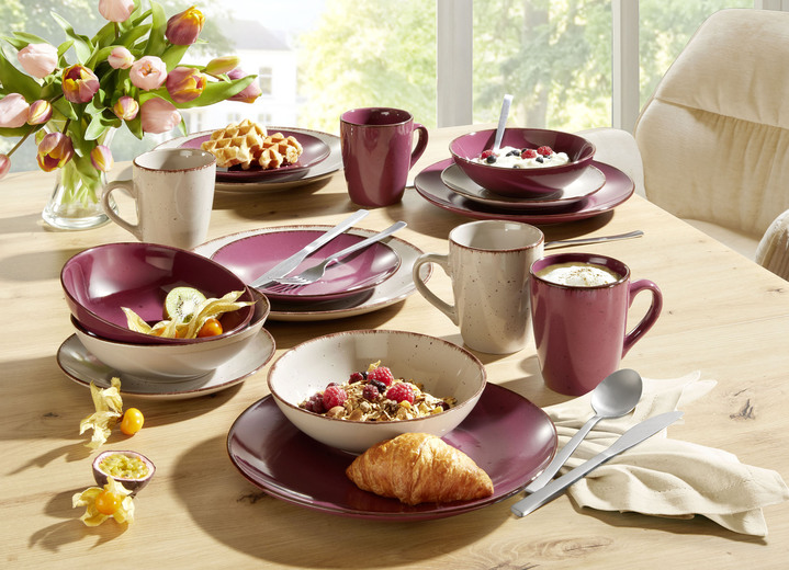 Geschirr - Kombi-Service, 16-teilig, aus Feinsteinzeug im Natur-Look Ansicht 1 Geschirr - Kombi-Service, 16-teilig, aus Feinsteinzeug im Natur-Look, in Farbe BEIGE-BEERE Ansicht 1
