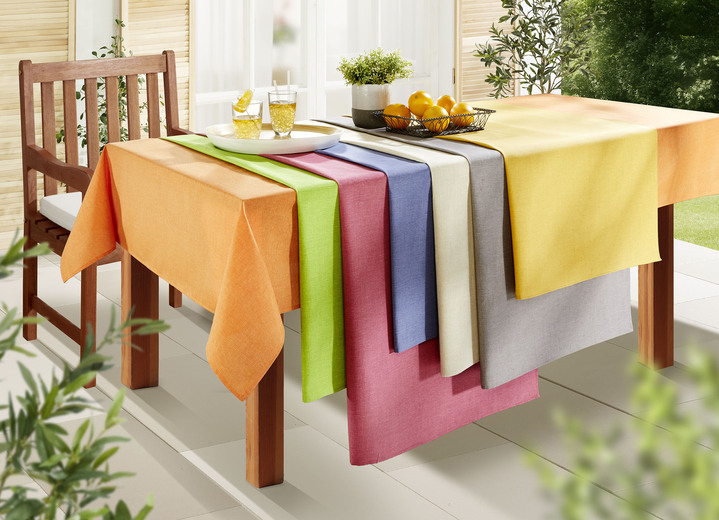 Tischdecken - Tischdecke oder Sitzkissen für den Innen- und Außenbereich mit Fleckschutz-Ausrüstung, in Größe 105 (Läufer, 40/140 cm) bis 450 (Sitzkissen, 40/40/7 cm), in Farbe GELB Ansicht 1