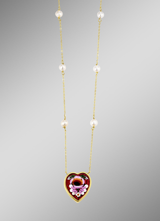 Anker-Halskette mit Süßwasser-Zuchtperlen und Mosaikglas