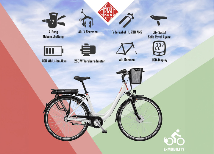 Akku-Zweiräder - City-E-Bike mit Komfort-Ausstattung von Telefunken, in Farbe WEISS Ansicht 3