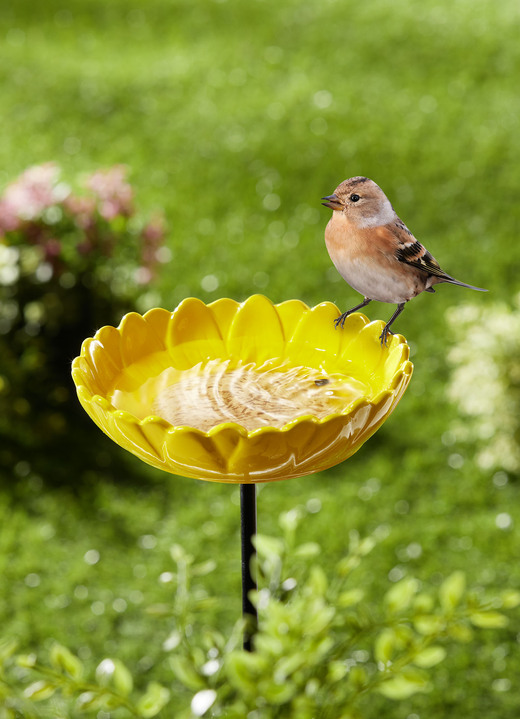 Gartendekoration - Vogeltränke aus glasierter Keramik, in Farbe GELB