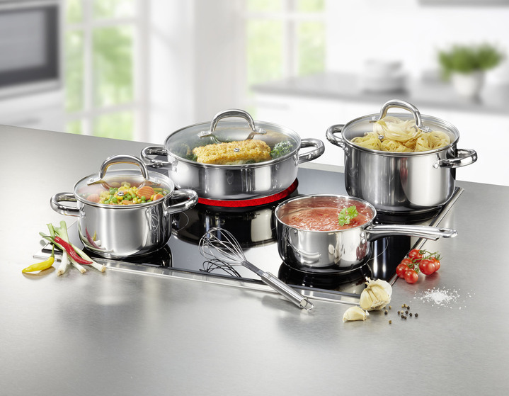 Töpfe & Pfannen - Kochtopf-Set aus rostfreiem Edelstahl, 8-teilig, in Farbe EDELSTAHL