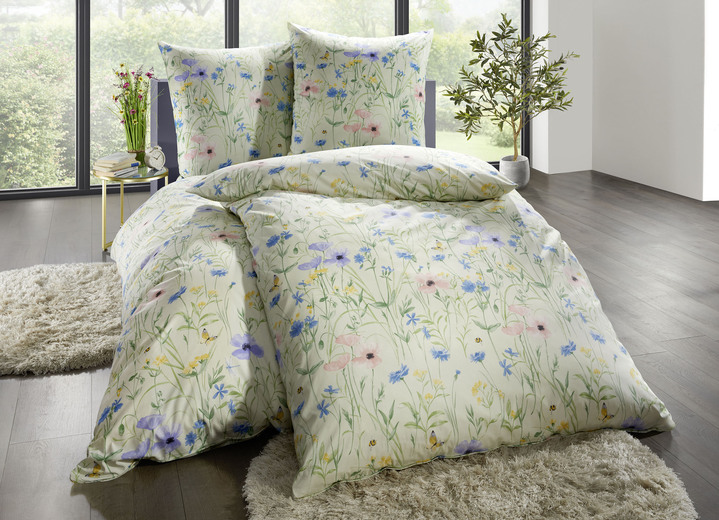 Bettwäschegarnituren - Beidseitig bedruckte Bettwäsche-Garnitur mit Reißverschluss, in Größe 111 (40/80 cm + 135/200 cm) bis 412 (4-teiliges Sparset, 2x 80/80 cm + 2x 135/200 cm), in Farbe GRÜN Ansicht 2