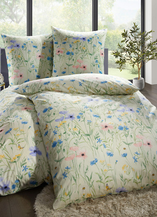 Bettwäschegarnituren - Beidseitig bedruckte Bettwäsche-Garnitur mit Reißverschluss – Farbe GRÜN Bettwäschegarnituren - Beidseitig bedruckte Bettwäsche-Garnitur mit Reißverschluss, in Größe 111 (40/80 cm + 135/200 cm) bis 412 (4-teiliges Sparset, 2x 80/80 cm + 2x 135/200 cm), in Farbe CREME