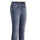 Hosen - Jeans mit Fransensaum und Schriftzug auf einem Bein – Farbe JEANSBLAU – Ansicht 1 Hosen - Jeans mit Fransensaum und Schriftzug auf einem Bein, in Größe 017 bis 050, in Farbe JEANSBLAU – Farbe JEANSBLAU – Ansicht 1